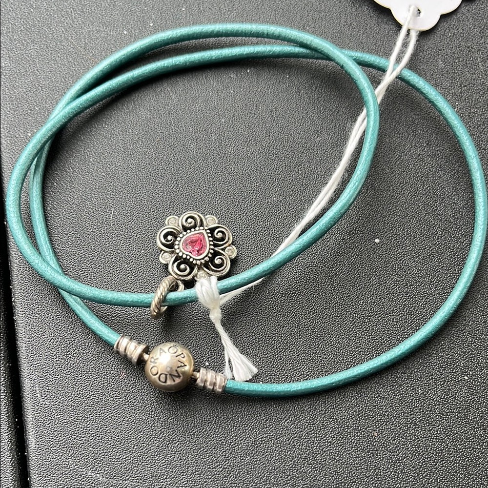 Pandora teal leather necklace